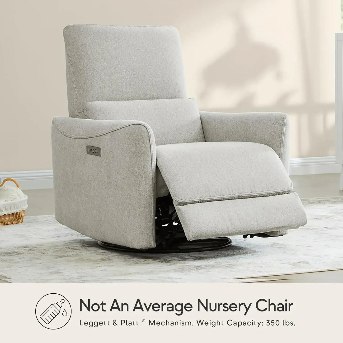 Power Recliner Chair Swivel Glider, FSC Certified Fabric Living Room Nursery Reclining Sofa Chair with Lumbar Support