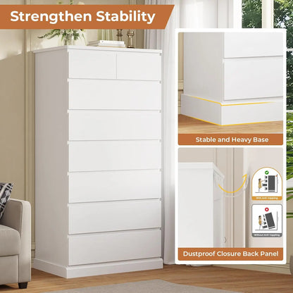 White Tall Chests of Drawers for Bedroom with 8 Drawers, 59.6" Tall