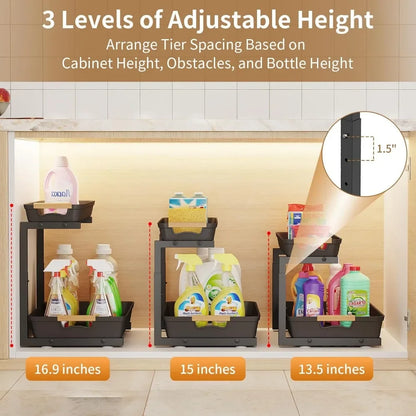 4 Pack Under Sink Pull Out Organizer,2 Tier, Adjustable Under Kitchen Sink  and bath kitchenOrganizer And Storage