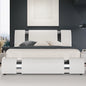 Modern Faux Leather Bed Frame with Iron Pieces Decor, Low Profile Platform Bed with Height-Adjustable Headboard