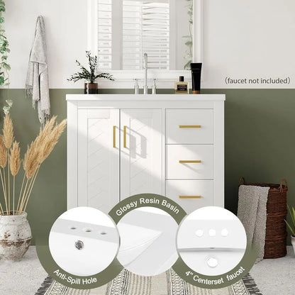 30" Bathroom Vanity with Sink, Freestanding Single Sink Modern Bathroom Vanity Storage Cabinet with 2 Doors & 3 Drawers, Elegant