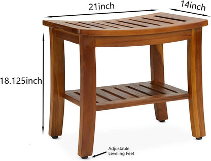 21 Inch Fully Assembled Teak Shower Bench, Waterproof Wood Bath Stool for Elderly and Spa Use
