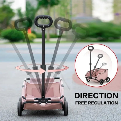 Lightweight Foldable Pet Stroller 4 Wheels Small Dog Handcart Comfortable Handlebars Foldable Dog Stroller for Small Cats & Dogs