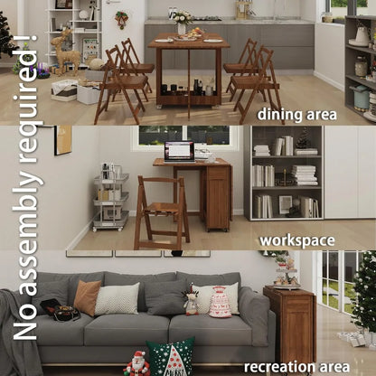 Folding Dining Table Set for 4, Bamboo Foldable Kitchen Dinning Set with Chairs, Double Drop Leaf Devise, Inside of Dinner