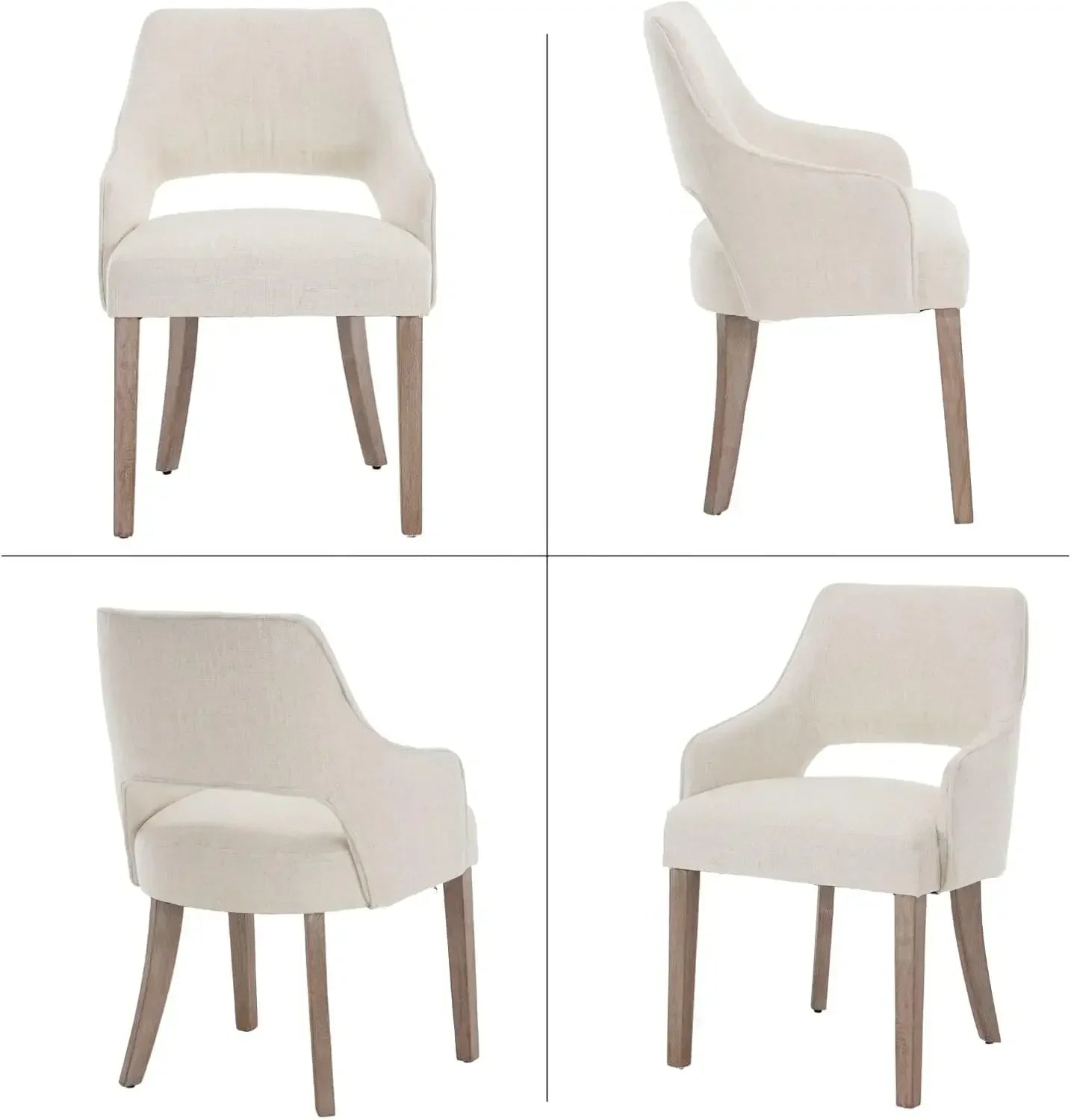 Linen Dining Chairs Set of 6 Upholstered Accent Chairs Side with Wood Legs for Living Room/Dining Room/Bedroom/Restaurant, Cream