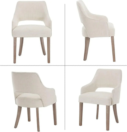 Linen Dining Chairs Set of 6 Upholstered Accent Chairs Side with Wood Legs for Living Room/Dining Room/Bedroom/Restaurant, Cream