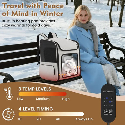 Backpack Carrier with Builtin Cooling Fan amp Heating Pad, Expandable Cat Carrier Backpack for Cats and Small Dogs, Ventilated T