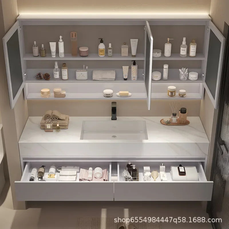 Modern Floating Vanity Bathroom Slate Integrated Basin Wall Mounted Bathroom Storage Cabinet Single Set Bathroom Vanity Sink Set