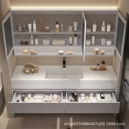 Modern Floating Vanity Bathroom Slate Integrated Basin Wall Mounted Bathroom Storage Cabinet Single Set Bathroom Vanity Sink Set
