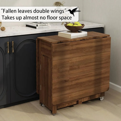 Folding Dining Table Set for 4, Bamboo Foldable Kitchen Dinning Set with Chairs, Double Drop Leaf Devise, Inside of Dinner