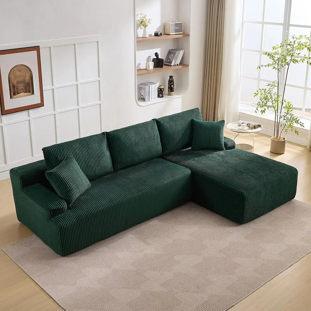 96 Comfortable Sectional Sofa with Sleeper, No Assembly Needed, Corduroy Fabric, Deep Seating Loveseat + Chaise Lounge for Livin