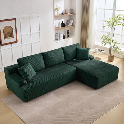 96 Comfortable Sectional Sofa with Sleeper, No Assembly Needed, Corduroy Fabric, Deep Seating Loveseat + Chaise Lounge for Livin