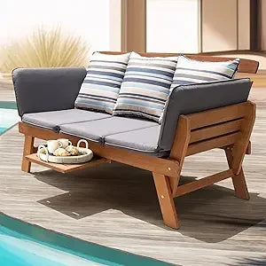 Outdoor Sofa, 750lbs Capacity Patio Couch with Folding Armrest & Coffee Tray