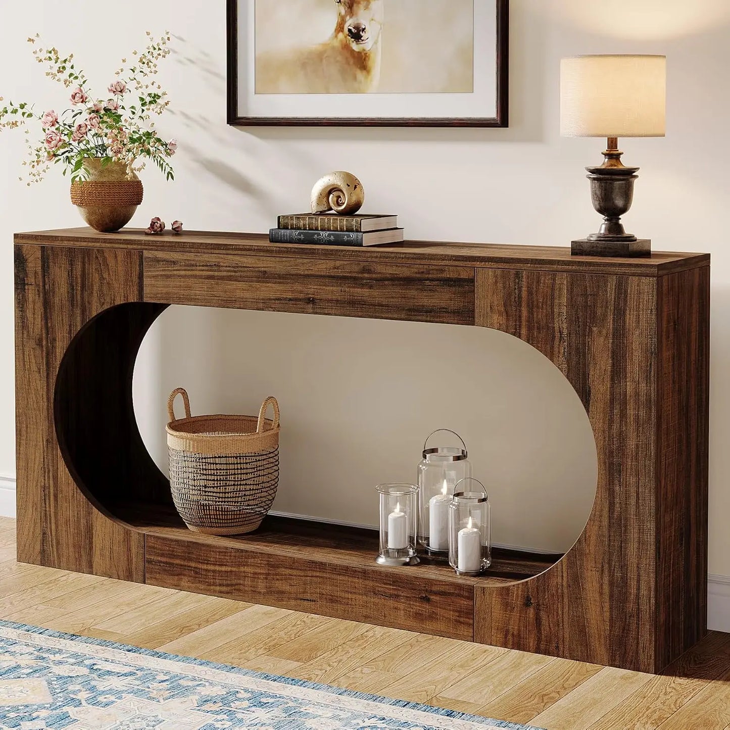 Console Table, 63 Inches Narrow Sofa Entryway Table with 2-Tier Storage Shelf