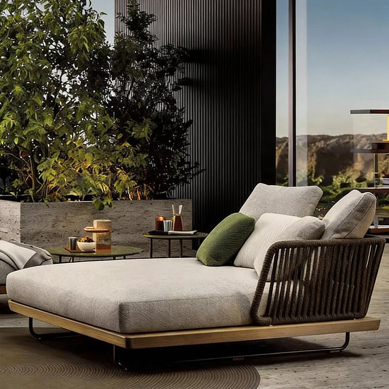 Nordic Outdoor Patio Furniture Set, 3-Piece Wicker Sofa with Solid Wood Frame, Waterproof Sunproof for Garden Balcony