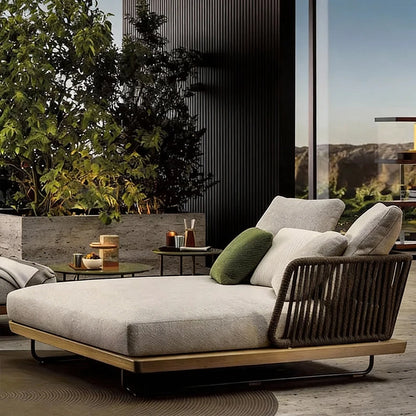 Nordic Outdoor Patio Furniture Set, 3-Piece Wicker Sofa with Solid Wood Frame, Waterproof Sunproof for Garden Balcony