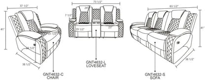 Hot salesPower Living Room Furniture Sets,Electric Recliner Chair with LED Light,Sectional Sofa Loveseat with Wireless Charging