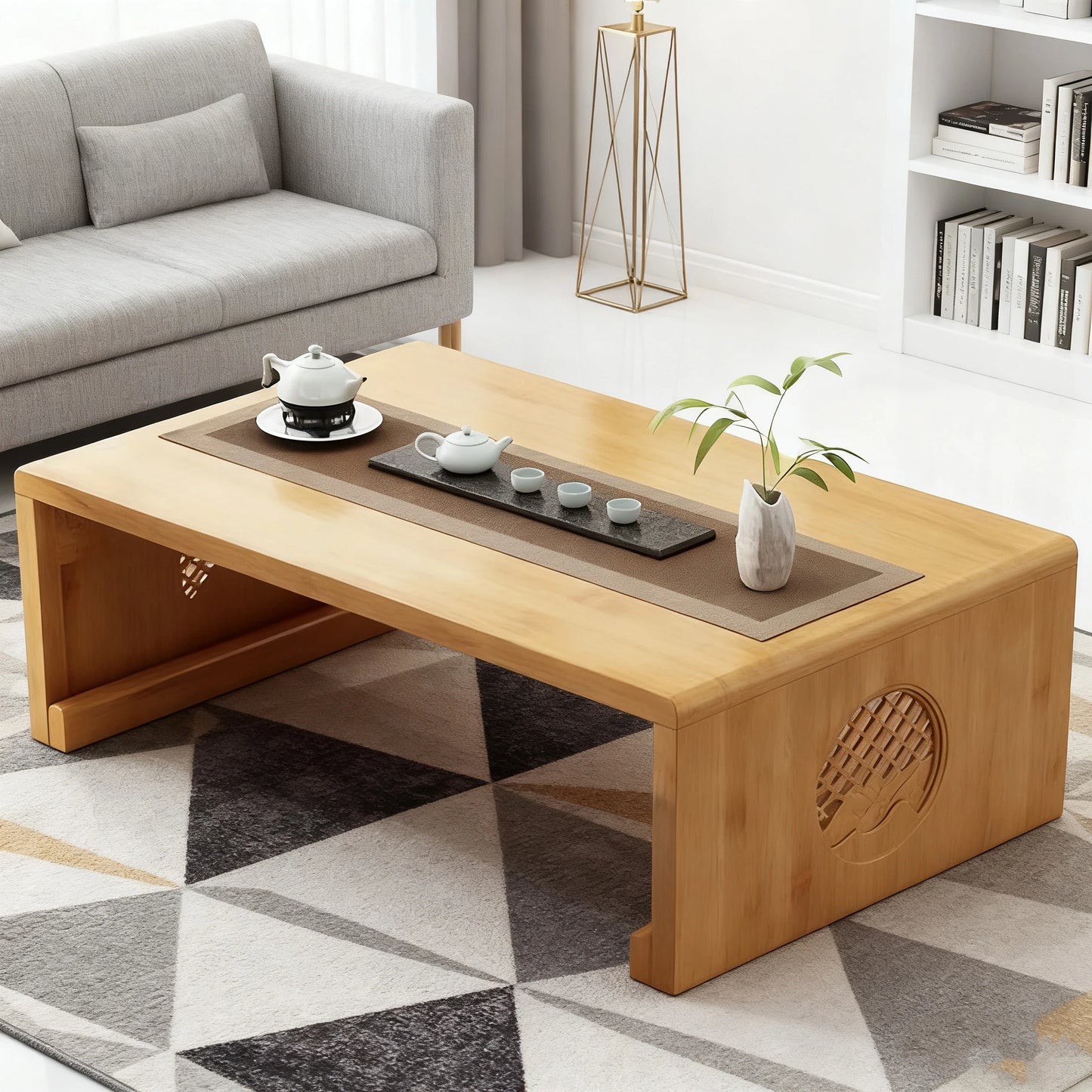 Foldable coffee table, Japanese-style low table, no assembly required, suitable for sitting on the floor, a low tatami table.