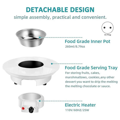 CKFAM-MINI Electric Chocolate Melting Pot For Milk Chocolate, Cheese, Butter, Candy(Coffee) Warmer Machine Fondue Set EU Plug
