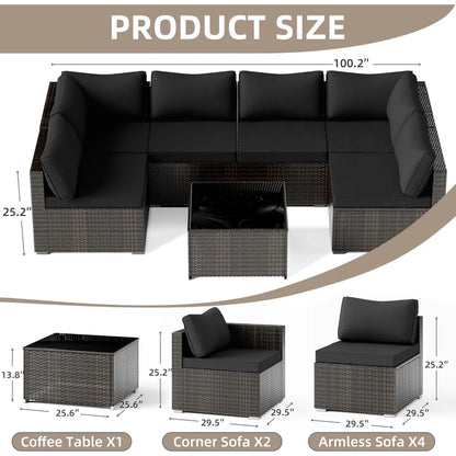 7 Pieces Patio Set, Wicker Conversation Sets with Cushion and Table, 7-Pieces Couch, Patio Furniture Set for Porch Poolside