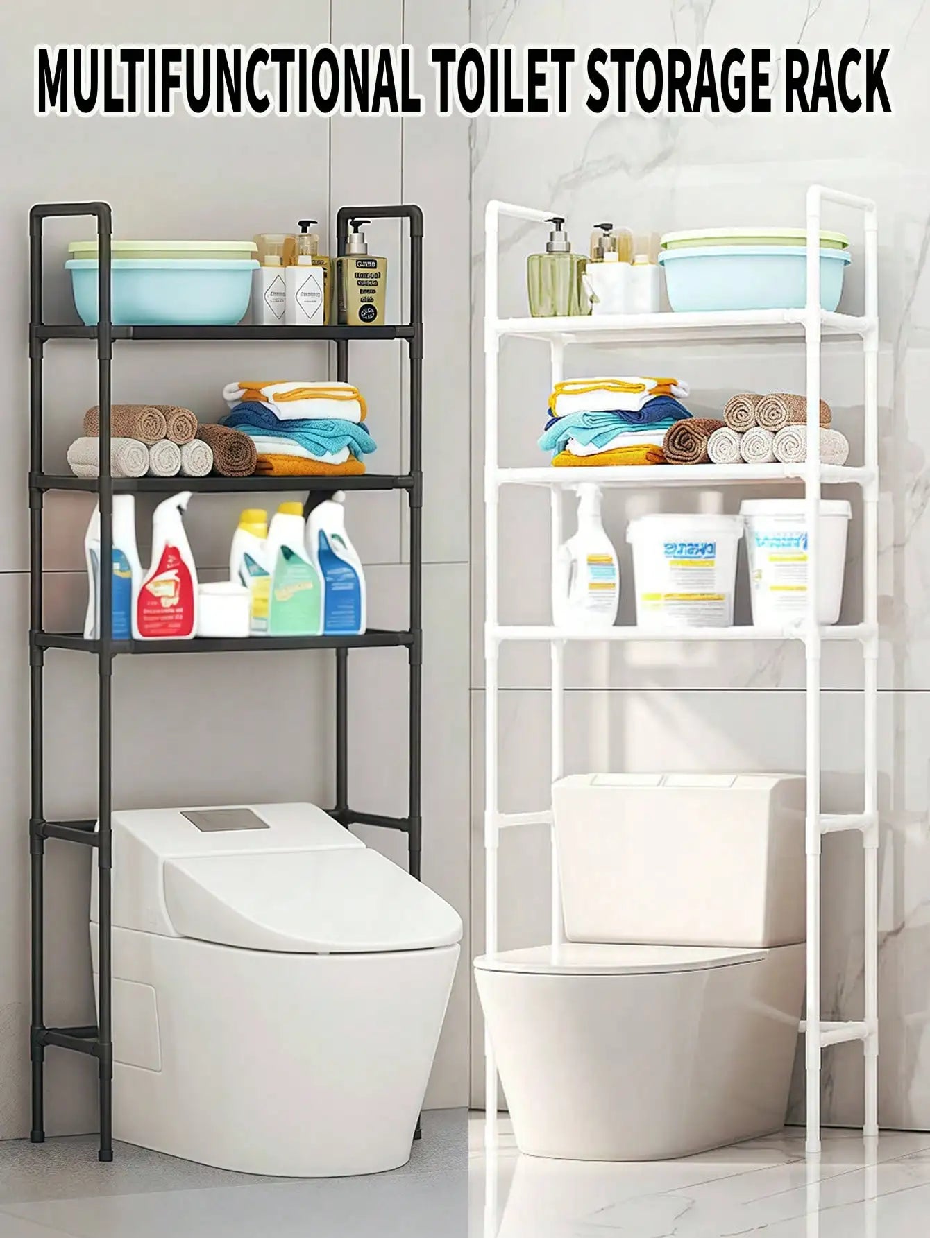 1pc Multi-Functional Thick Steel Pipe Bathroom Toilet Storage RackShelf For Washing Machine,Toilet Rack 3 Layers Of Storage Rack