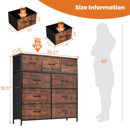 Dresser For Bedroom With 9 Fabric Storage Drawer Wardrobe Tall Chest Organizer Closet Adult Kids Clothes Cabinet Furniture