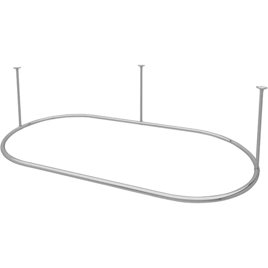 Stainless Steel Oval Shower Curtain Rod with Ceiling Support for Clawfoot Tub in 72" L X 36" W, Chrome Finish