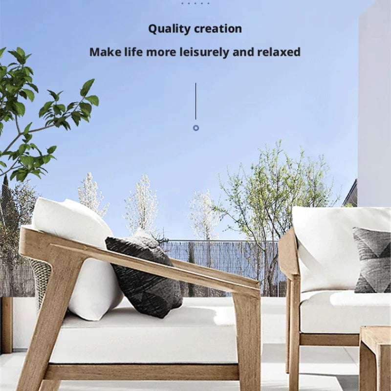 Outdoor furniture sofas tables chairs distressed style Waterproof fabric rattan and solid wood villa and hotel sample customized