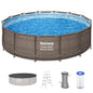 Backyard outdoor swimming pool set: Power Steel round above-ground pool, 14 x 42, steel frame, blue, includes 1, 000 GPH filter