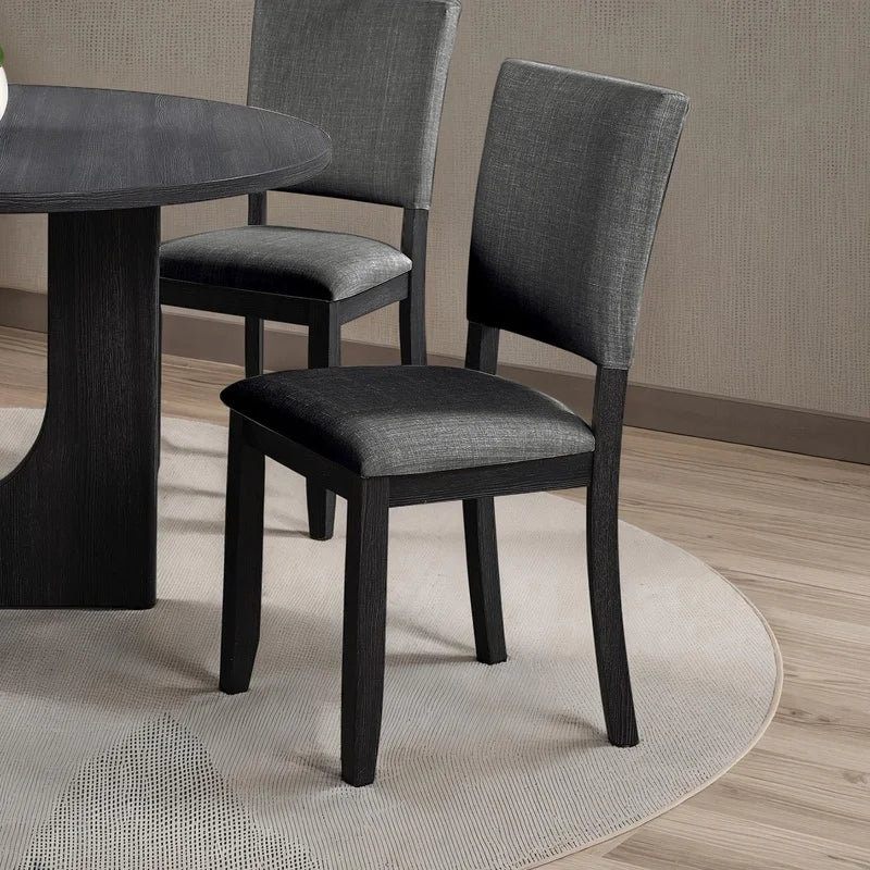 Contemporary 5-Piece Dining Set, Dark Gray Upholstered Fabric Chairs, Round Pedestal Table, 4 Side Chairs, Kitchen Dinette, Dining Room Furniture