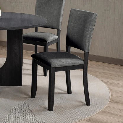 Contemporary 5-Piece Dining Set, Dark Gray Upholstered Fabric Chairs, Round Pedestal Table, 4 Side Chairs, Kitchen Dinette, Dining Room Furniture