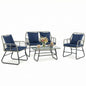 Outdoor Wicker Patio Furniture Set 4 Pieces with Soft Cushion and Glass Table Manual Weaving Patio Chairs For Garden Lawn