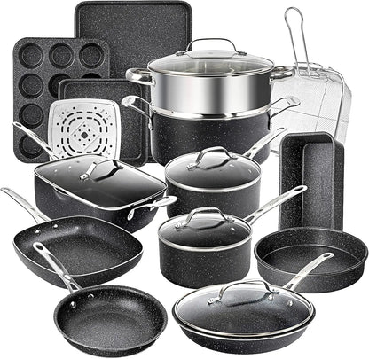 True 20 Pc Pots and Pans Set Non Stick Cookware Set with Deep Square Pan and Bakeware Set, Non Toxic PFOA PFOS Free, Oven Safe