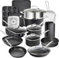 True 20 Pc Pots and Pans Set Non Stick Cookware Set with Deep Square Pan and Bakeware Set, Non Toxic PFOA PFOS Free, Oven Safe