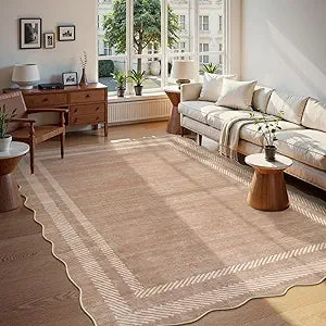 Scalloped Washable Rugs 8x10, Soft 8x10 Area Rugs for Living Room Bedroom, Modern Non-Slip Stain Resistance Large Ultra-Thin Th