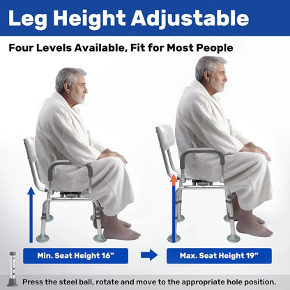360° Swivel Shower Chair with Back and Arms,Rotating Swivel Bath Chair Handicap Shower Chair with Cold-Proof Pads,Support 400lbs