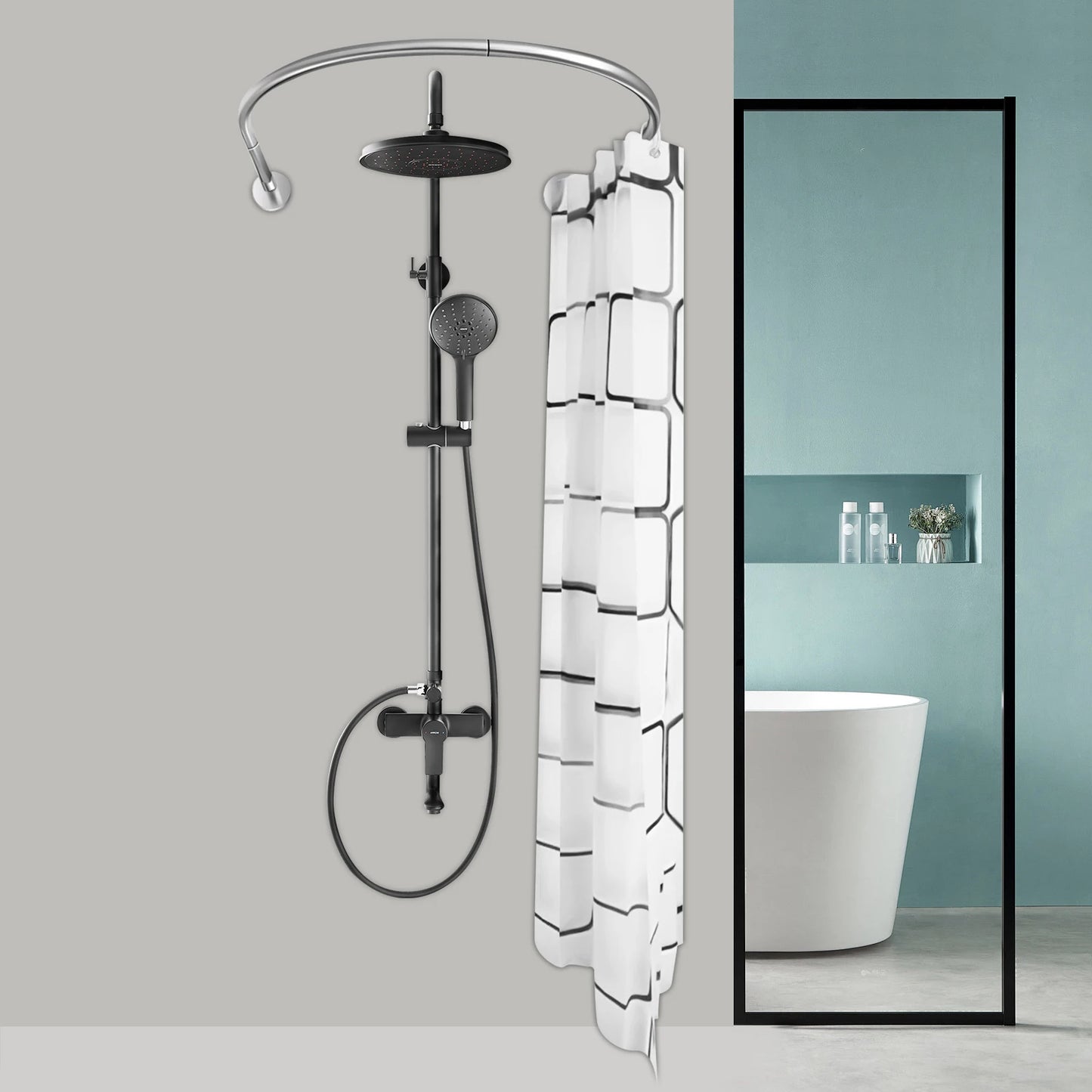Stainless Steel Shower Curtain Rod Adjustable 0.9-1.3m Length U-Shaped Design