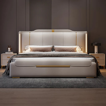 SAT. Luxury modern king soft bed framed leather solid wood double bed with storage for home or hotel bedroom furniture