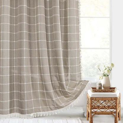 Nordic Jacquard Linen Shower Curtain with Tassels Waterproof Bath Curtains with Hooks for Bathroom Bathtub Bathing Cover