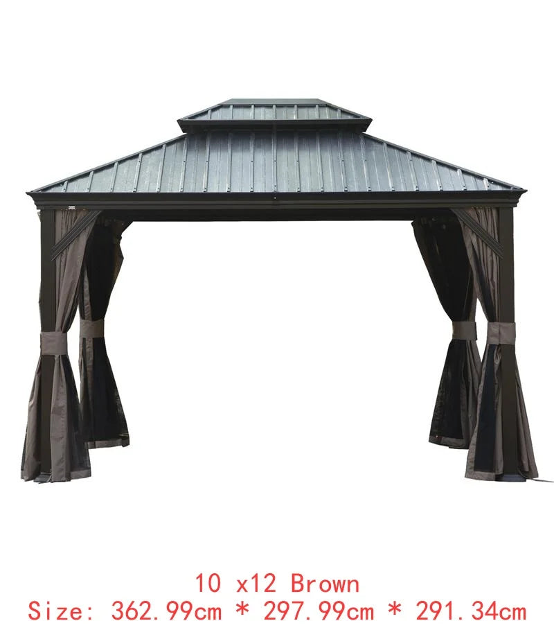 14x24 Hardtop Gazebo, Upgraded Metal Canopy with Drainage, Dual-Layer Galvanized Steel Roof, Includes Curtains & Netting,