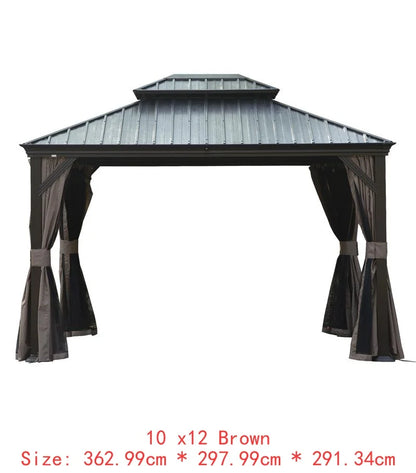 14x24 Hardtop Gazebo, Upgraded Metal Canopy with Drainage, Dual-Layer Galvanized Steel Roof, Includes Curtains & Netting,