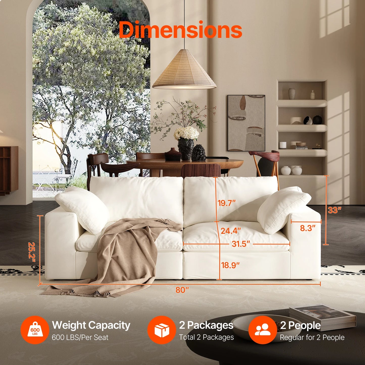 Comfy Cloud Couch 120'' Modern Sectional Sofa for Living Room Down Filled Couch with Ottoman U Shaped 5 Seater Convertible Sofa