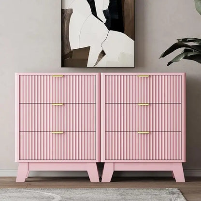 Night Stand Set 2,Mid Century Modern Fluted Wood Nightstand with Drawers & Metal Handles, Farmhouse Nightstand for Bedroom