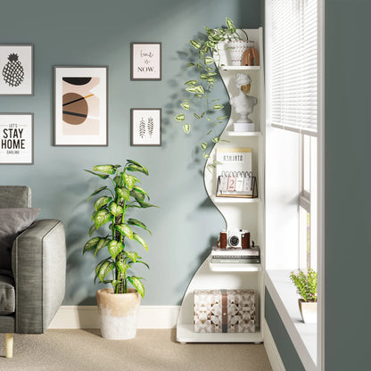 Corner Shelf, Modern 5-Tier Wall Corner Bookshelf, Stylish Corner Small Bookcase Storage Rack Plant Stand