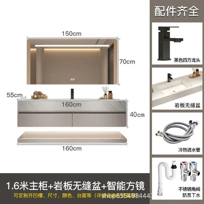 Modern Floating Vanity Bathroom Slate Integrated Basin Wall Mounted Bathroom Storage Cabinet Single Set Bathroom Vanity Sink Set
