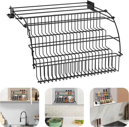 3Tier Adjustable Pull Down Spice Rack,Large Capacity Kitchen Storage Shelf Organizer Heightened Guardrail&Enlarged Mounting