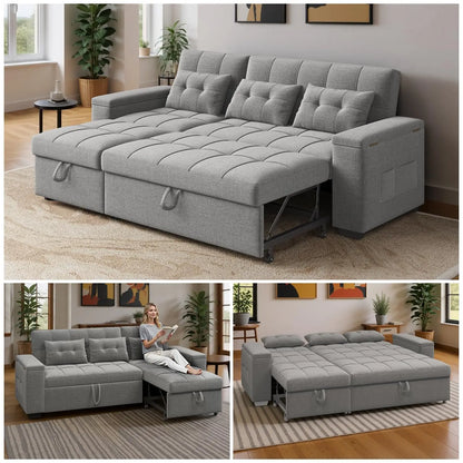 87" Convertible Sofa Bed – Space-Saving Sleeper with Pull-Out Design, Adjustable Backrest, Wide Armrests with Storage