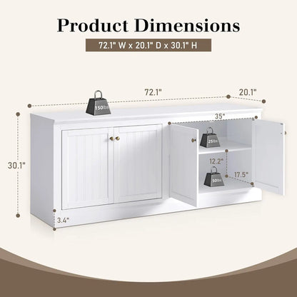 72" Farmhouse Sideboard Buffet Cabinet with Barn Doors, Storage Console Table with Adjustable Shelves, Coffee Bar/TV Stand