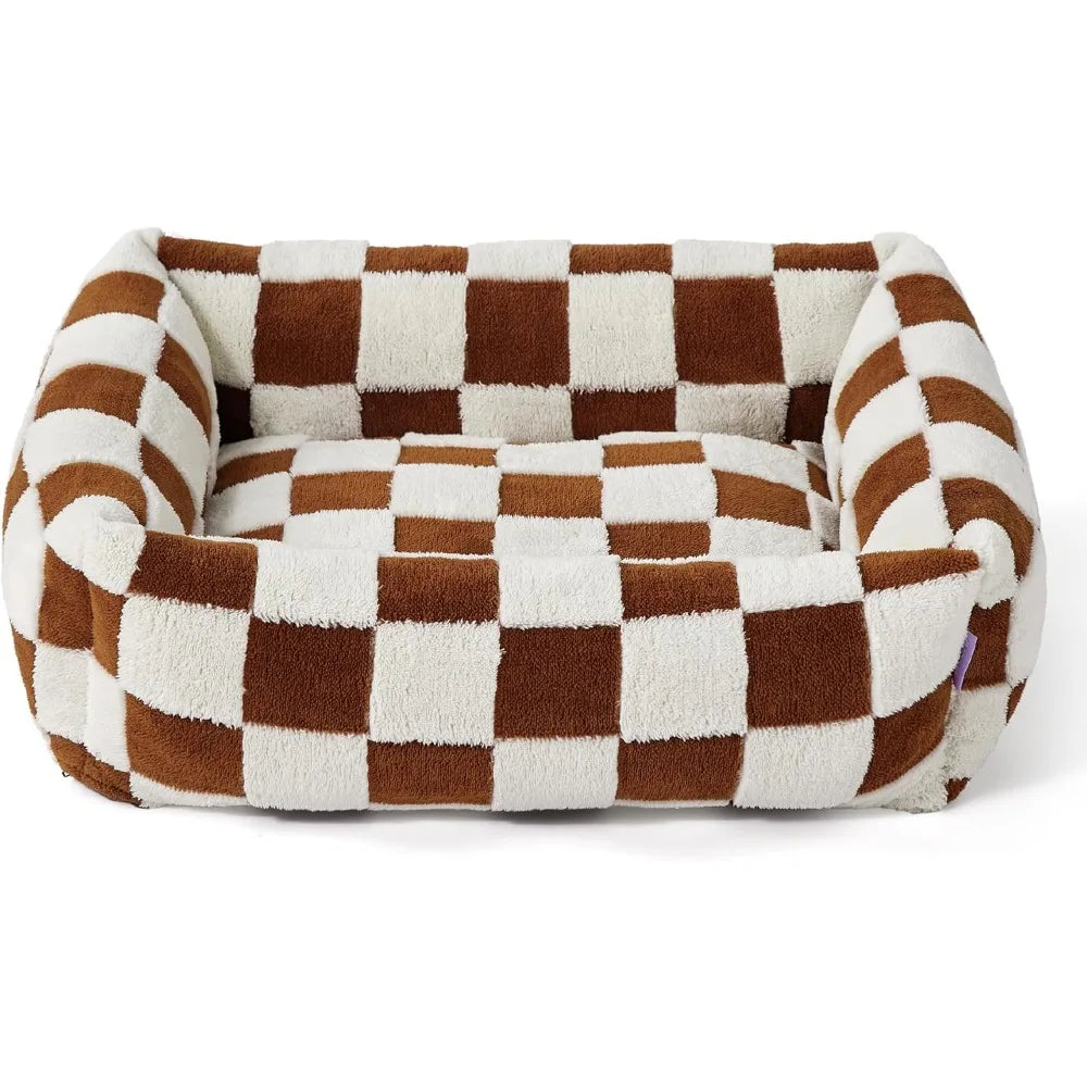 Lesure Cute Dog Bed for Medium Dogs - Washable Pet Beds,Cozy Rectangle Orthopedic Sofa with Jacquard Shaggy Plush & Anti Slip Bo