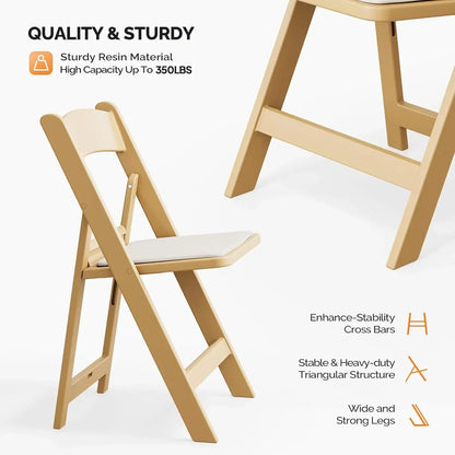 .Resin Folding Chairs with Cushion, Foldable Plastic Chair with Comfortable Padded Seats, Perfect for Event Party Indoor Out